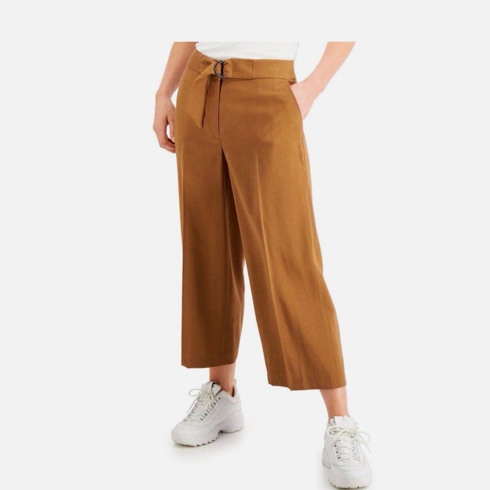 Bar III NWT Women's Wide-Leg Hazelnut Brown Belted Cropped Pants | Size 14